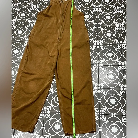 FREE PEOPLE Hunter Denim Slouchy Overalls In Khaki Over-Dye